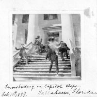 snowball fight on the steps of the Florida capitol building in 1899